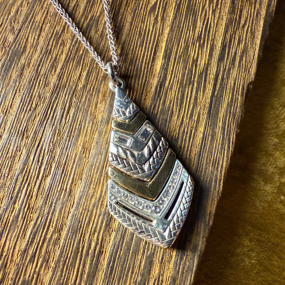 Brighton Tapestry Triangle Crystal Pendant Gold Silver Plate Necklace